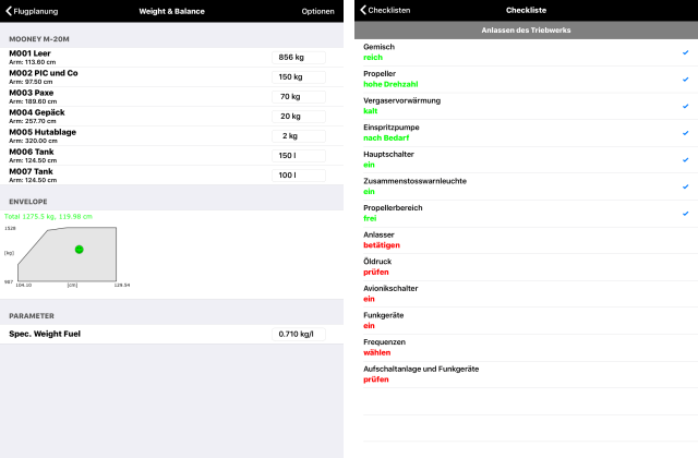 Weight&Balance Rechner und Checklisten